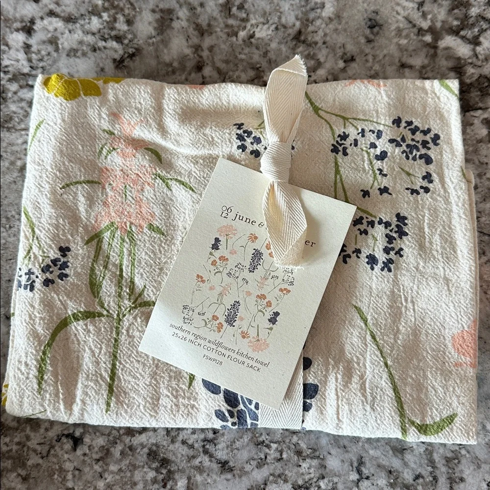 Anthropologie x June & December Meadow Flower Region Wildflowers Tea Towel NWT